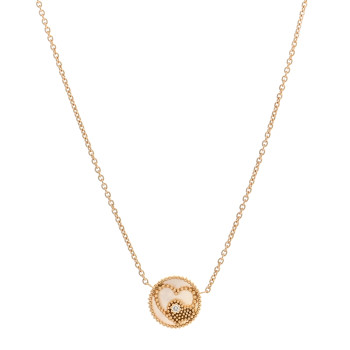 CHRISTIAN DIOR 18K Yellow Gold Diamond Mother of Pearl Rose Des Vents Heart Necklace