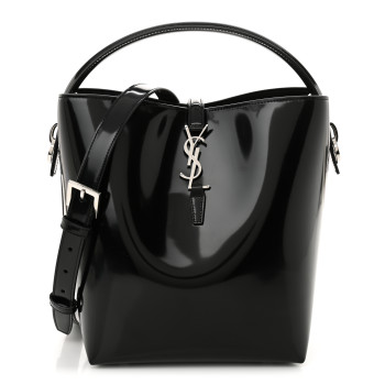 SAINT LAURENT Patent Calfskin Le 37 Bucket Bag Black
