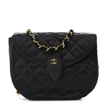 CHANEL Satin Quilted Half Moon Flap Black