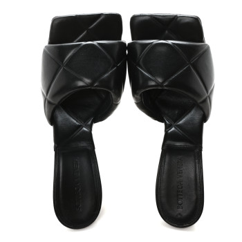 BOTTEGA VENETA Nappa Quilted Rubber Lido Mule Sandals 38 Black