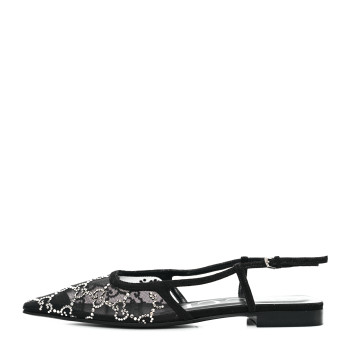 GUCCI Tela Retino Kid Scamosciato Crystal GG Monogram Square Demi Ballet Flats 36 Black