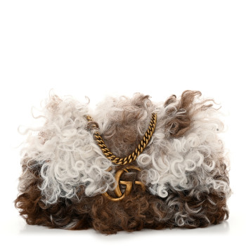 GUCCI Shearling Super Mini GG Marmont Shoulder Bag White Beige