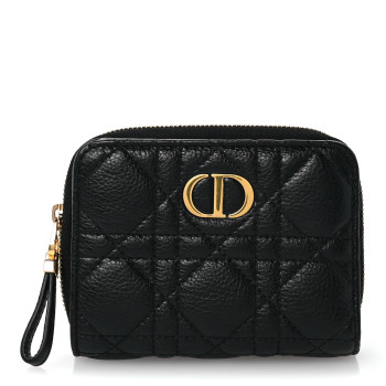 CHRISTIAN DIOR Grained Calfskin Supple Cannage Caro Scarlet Zipped Wallet Black