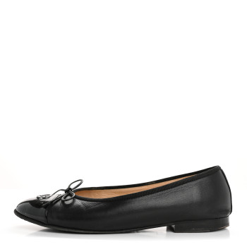 CHANEL Lambskin Patent Cap Toe Ballerina Flats 39 Black