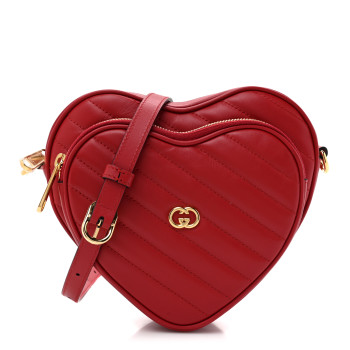 GUCCI Calfskin Matelasse Diagonal Mini Interlocking G Heart Shoulder Bag Hibiscus Red