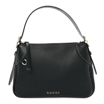 GUCCI Calfskin Medium Emblem Shoulder Bag Black