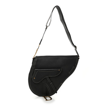 CHRISTIAN DIOR Calfskin Baudrier Saddle Bag Black