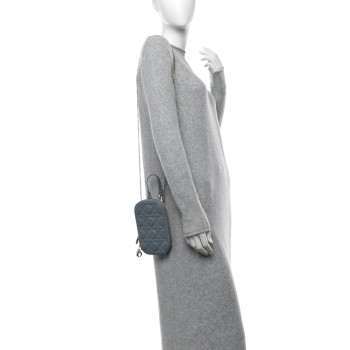 CHRISTIAN DIOR Lambskin Cannage Lady Dior Phone Holder Cloud Blue
