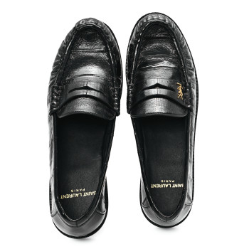 SAINT LAURENT Supple Eel Le 15 Loafer Penny Slippers 37.5 Black
