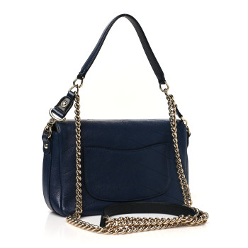 CHANEL Sheepskin Chevron Quilted Mini Double Chevron Flap Navy Black