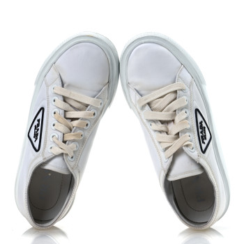 PRADA Nylon Gabardine Triangle Logo Platform Sneakers 37 White