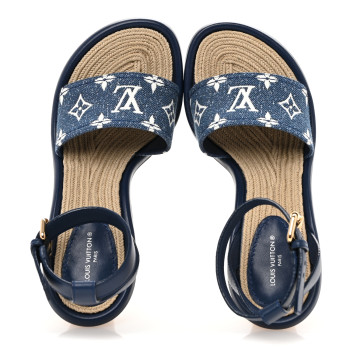 LOUIS VUITTON Monogram Denim Maia Wedge Sandal 37