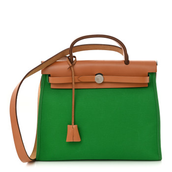 HERMES Vache Hunter Toile Herbag Zip 31 PM Bambou Natural