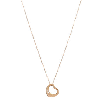 TIFFANY 18K Yellow Gold Diamond 16mm Elsa Peretti Open Heart Pendant Necklace