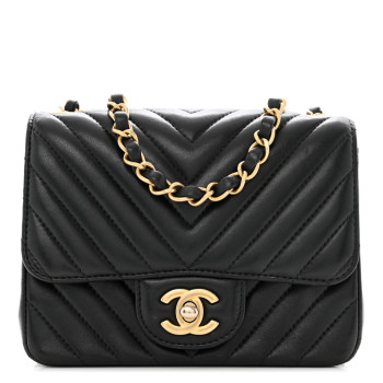 CHANEL Lambskin Chevron Quilted Mini Square Flap Black