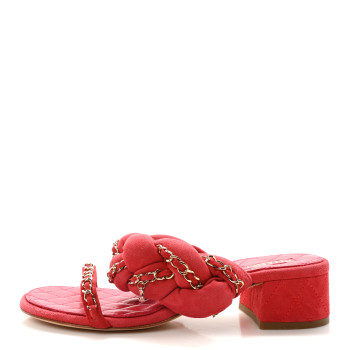 CHANEL Kid Suede Chain Braided Sandals 38 Red