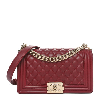 CHANEL Lambskin Quilted Medium Boy Flap Dark Red CHANEL Lambskin Quilted Medium Boy Flap Dark Red