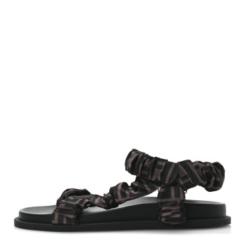 FENDI Satin FF Ruched Sandals 40 Tobacco Black