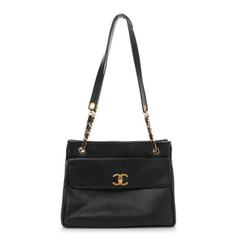 CHANEL Caviar Flap Shoulder Bag Black