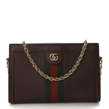 GUCCI Textured Calfskin Web Small Ophidia Chain Shoulder Bag Vintage Bordeaux