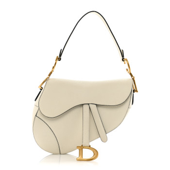 CHRISTIAN DIOR Grained Calfskin Saddle Bag White