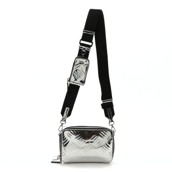 PRADA Spazzolato Embossed Small Brique Crossbody Bag Argento