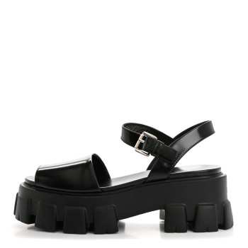 PRADA Spazzolato Monolith 55mm Sandals 37 Black