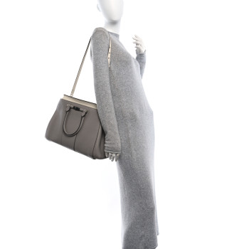 GUCCI Calfskin Lady Bamboo Top Handle Bag Grey White