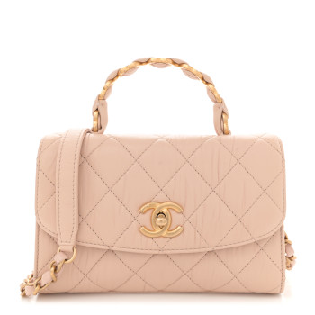 CHANEL Crumpled Lambskin Quilted Mini CC Links Top Handle Flap Beige