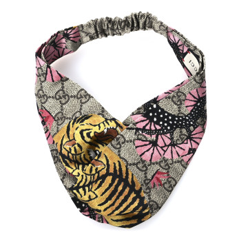 GUCCI Silk Monogram Bengal Tiger Print Duchesse Headband Pink