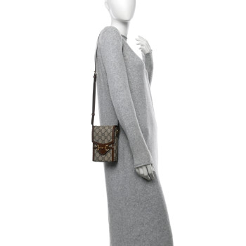 GUCCI GG Supreme Monogram Mini Horsebit 1955 Crossbody Bag Beige Brown Sugar