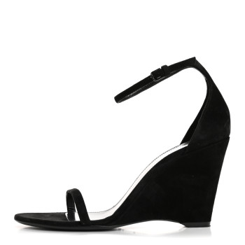 SAINT LAURENT Suede Lila Wedge Sandals 37 Black