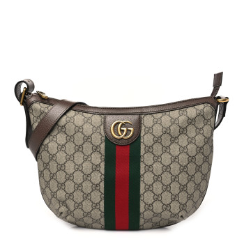 GUCCI GG Supreme Monogram Web Small Ophidia Half Moon Hobo Brown