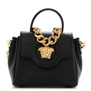 VERSACE Grained Calfskin Small La Medusa Top Handle Bag Black