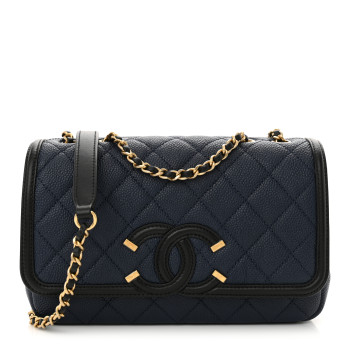 CHANEL Caviar Quilted Small CC Filigree Flap Navy Black