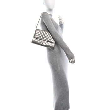 CHANEL Iridescent Calfskin Quilted Clutch With Chain Flap Silver