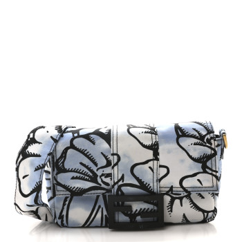 FENDI X JOSHUA VIDES Nylon Flower Clouds Print Mini Belt Baguette White Celeste Black