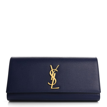 SAINT LAURENT Grain De Poudre Classic Monogram Cassandre Clutch Deep Marine
