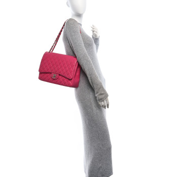 CHANEL Lambskin Quilted Maxi Double Flap Fuchsia