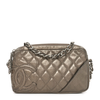 CHANEL Metallic Aged Calfskin Quilted Cotton Club Pochette Bronze