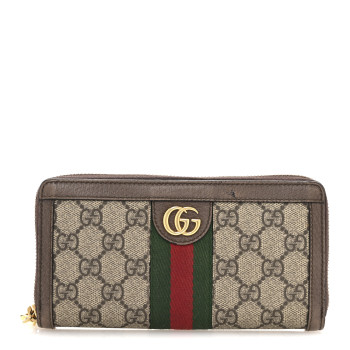 GUCCI GG Supreme Monogram Web Ophidia Zip Around Wallet Brown