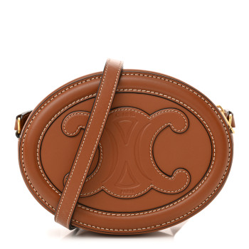 CELINE Smooth Calfskin Cuir Small Triomphe Oval Crossbody Purse Tan