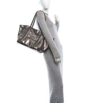 CHANEL Metallic Cracked Calfskin Modern Chain Tote Dark Silver