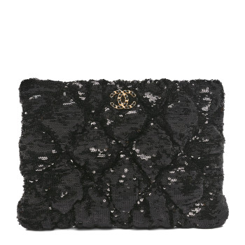 CHANEL Sequins Quilted Large Chanel 19 Pouch Black