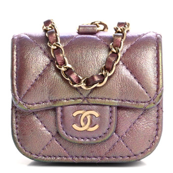 CHANEL Iridescent Lambskin Quilted Airpods Pro Case Purple