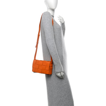 BOTTEGA VENETA Lambskin Maxi Intrecciato Cassette Crossbody Bag Tangerine