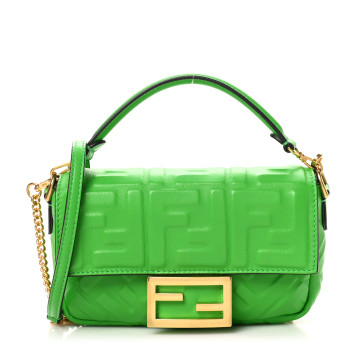 FENDI Nappa FF 1974 Embossed Mini Baguette Tomatillo