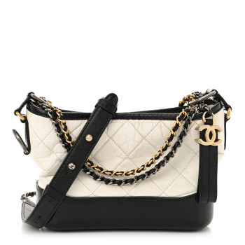CHANEL Aged Calfskin Quilted Small Gabrielle Hobo Black White