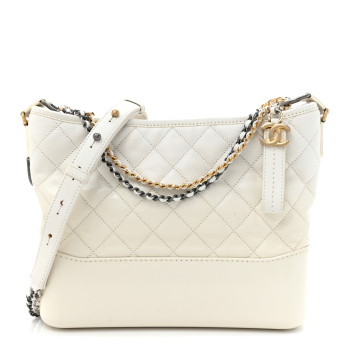 CHANEL Patent Goatskin Quilted Medium Gabrielle Hobo White