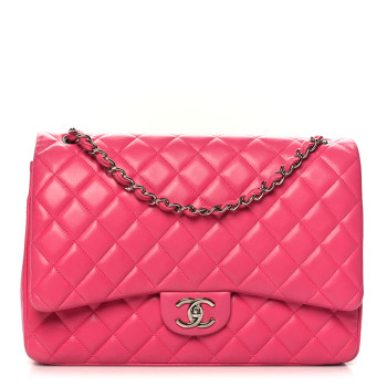 CHANEL Lambskin Quilted Maxi Double Flap Fuchsia